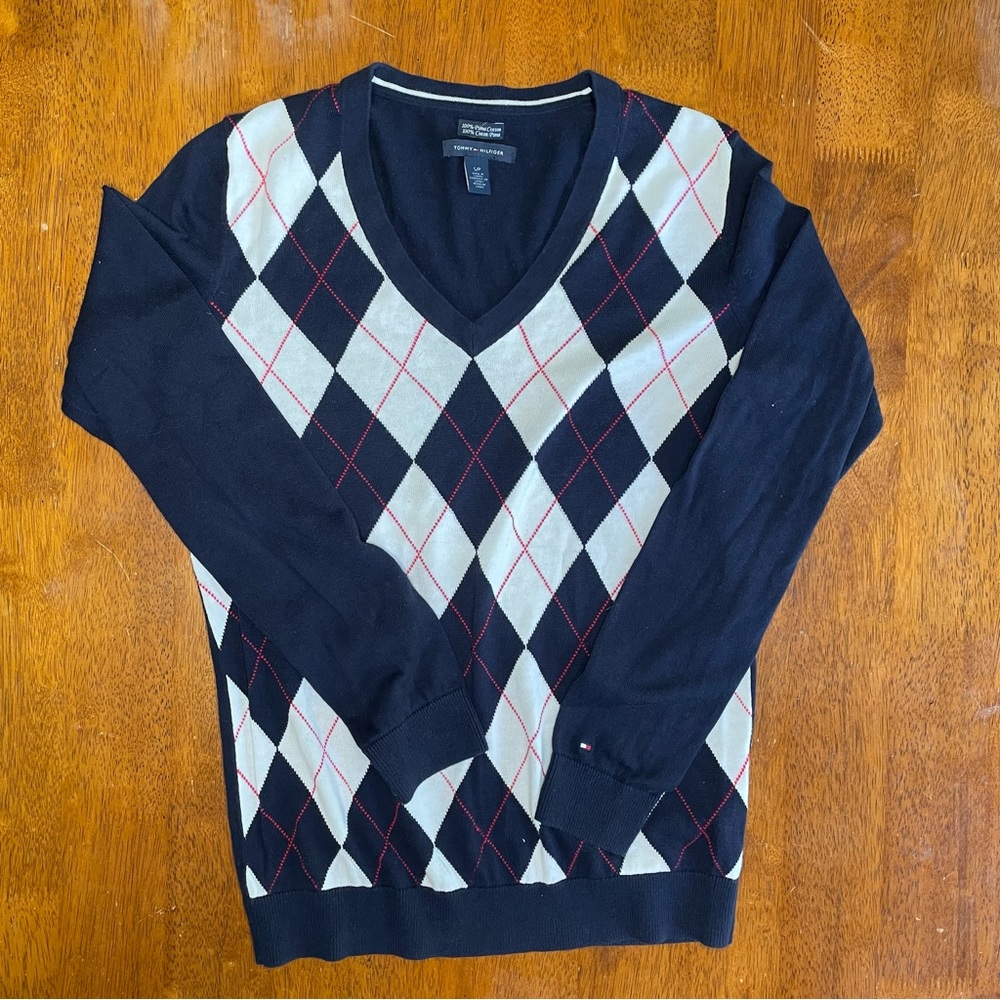 Women’s Tommy Hilfiger Navy, Red, and White Pima Cotton Sweater
